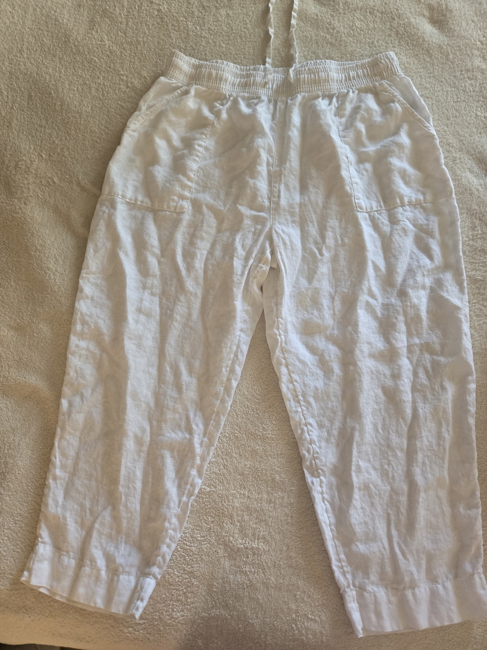 Sigrid Olsen White Drawstring Wide-Leg Linen Pants XL - Picture 2 of 7